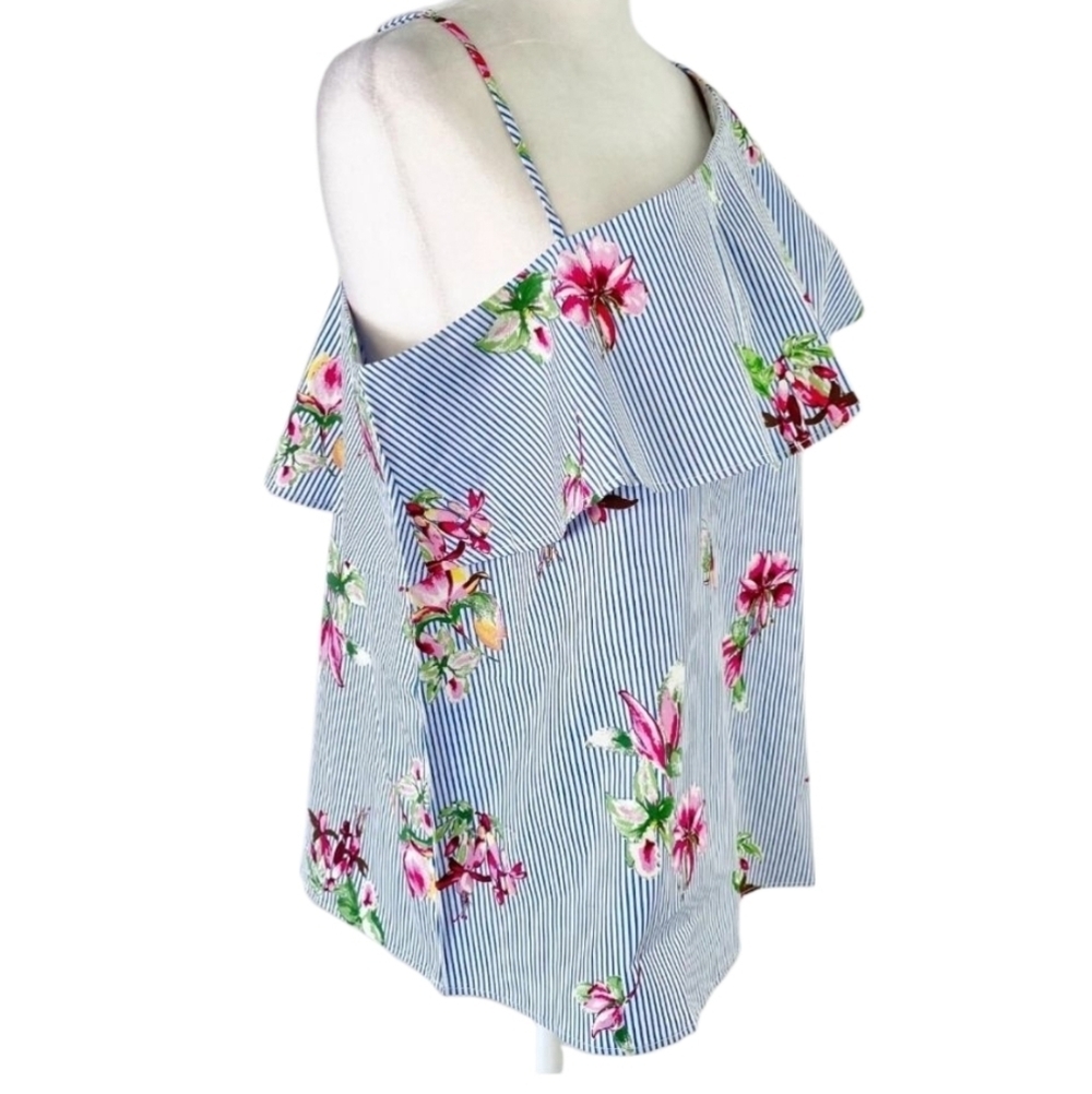 Lumiere Floral Striped One Shoulder Small Blouse NWT - Picture 7 of 12
